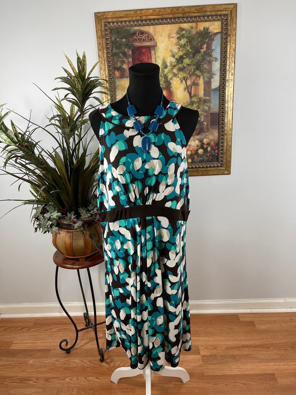 Merona Sheath Dress Women's XL Multi Geometric Scoop Neck Modest Resortwear Boho